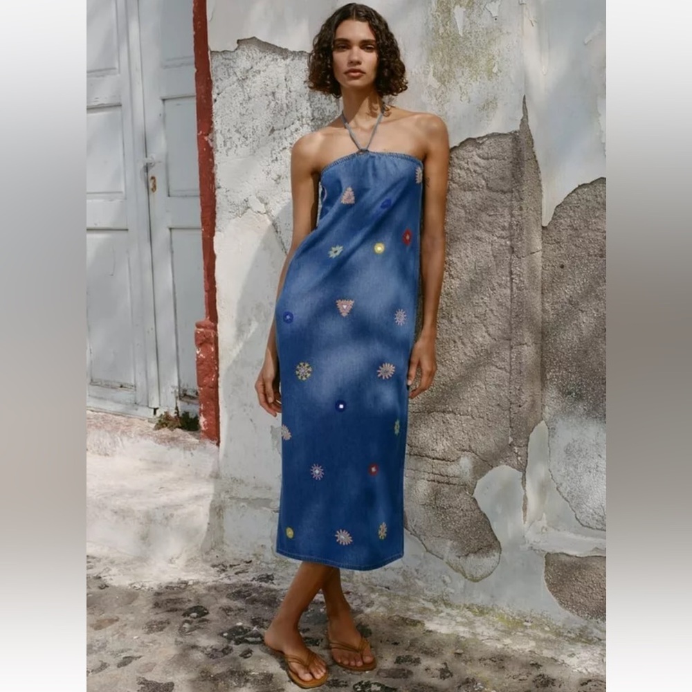 *NEW* Zara Embroidered Sequin Midi Dress